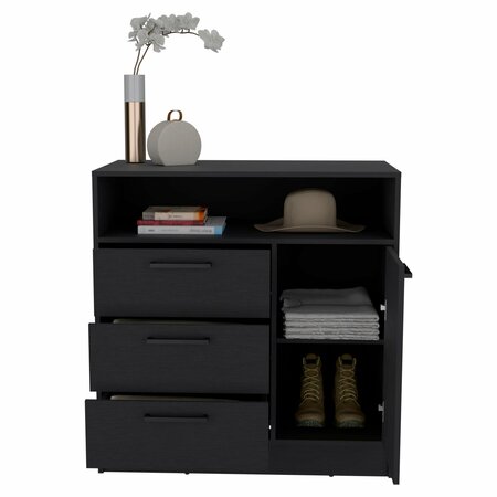 Tuhome Omaha Dresser Multi-Storage Compact Unit with Spacious 3 Drawers and Cabinet-Black CLW9091